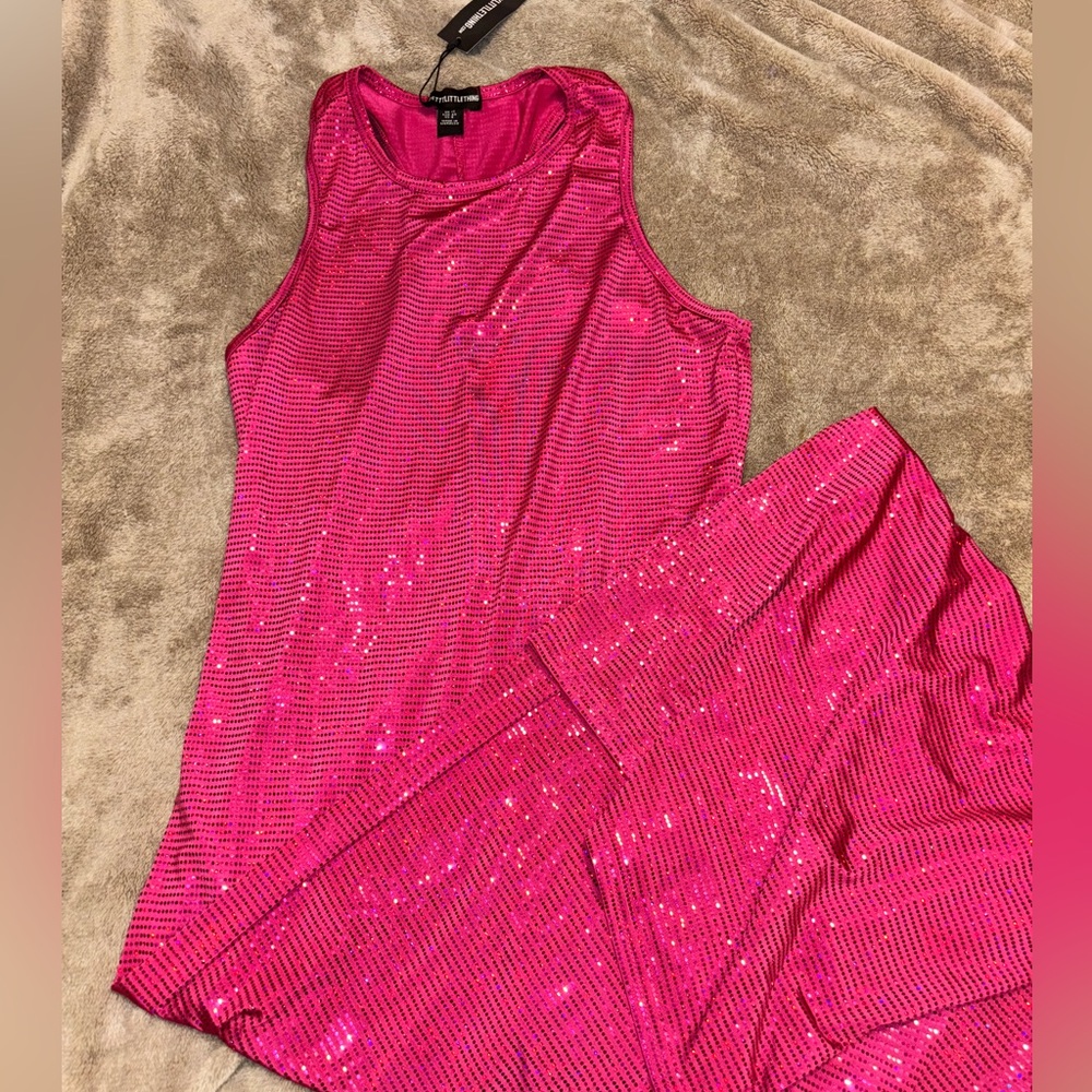 Brand new PLT sparkly floor length pink dress